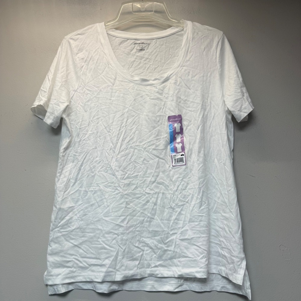 Eddie Bauer T-Shirt Womens Large White NEW Cotton Modal Scoop Neck ELT2127S